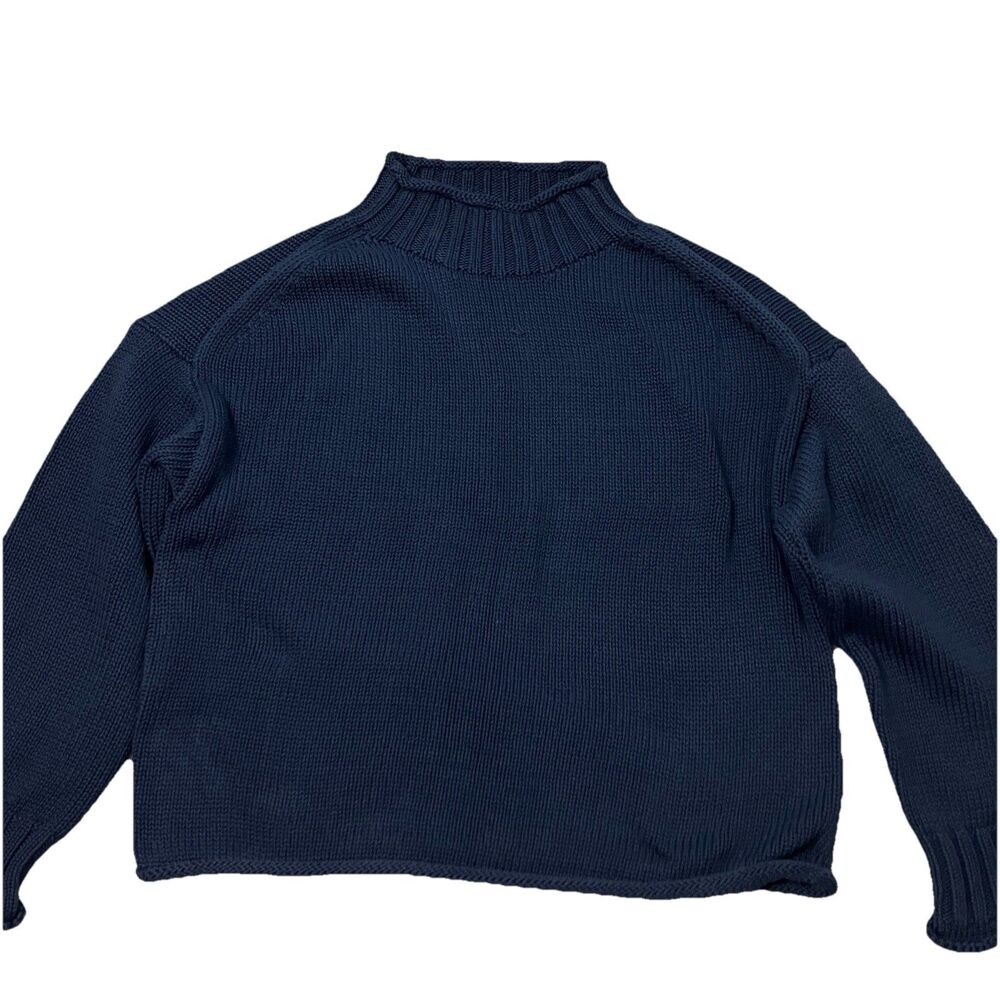 J Crew 2025 Rollneck Sweater Womens S Navy Blue 100% Cotton Coastal Minimalist - Picture 4 of 14